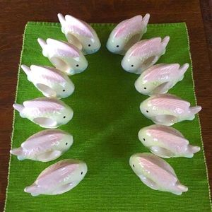 Set of 12 ceramic napkin rings, rainbow fish motif